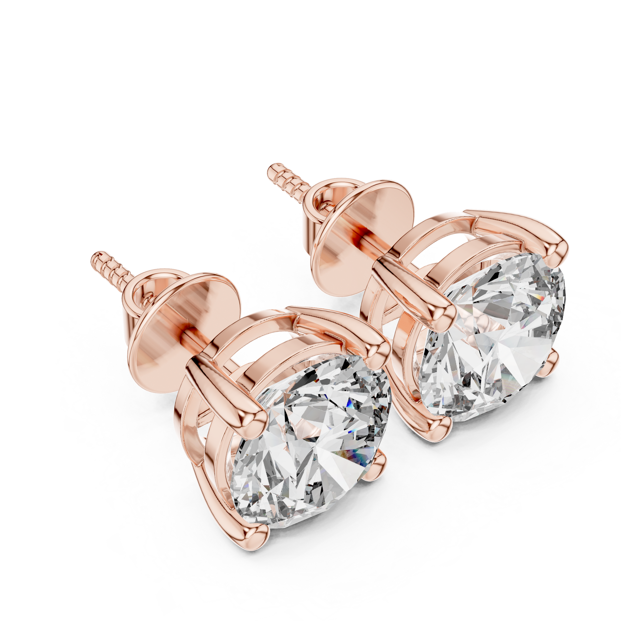 Round brilliant cut diamond stud earring in 14k rose gold