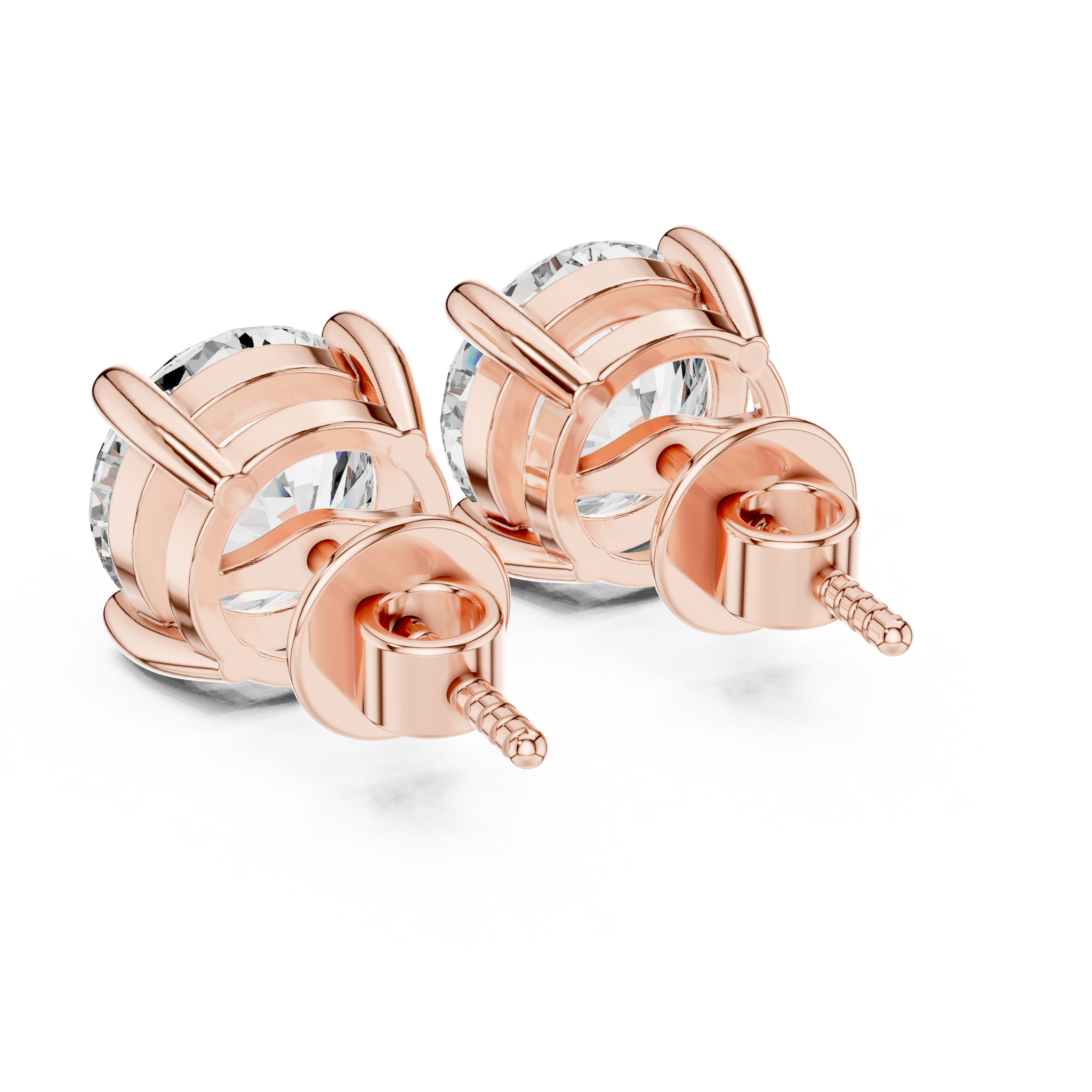 Round brilliant cut diamond stud earring in 14k rose gold