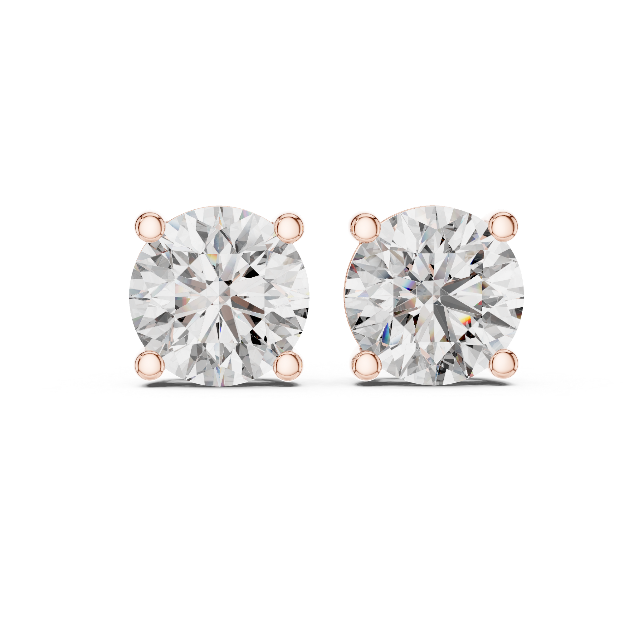 Round brilliant cut diamond stud earring in 14k rose gold