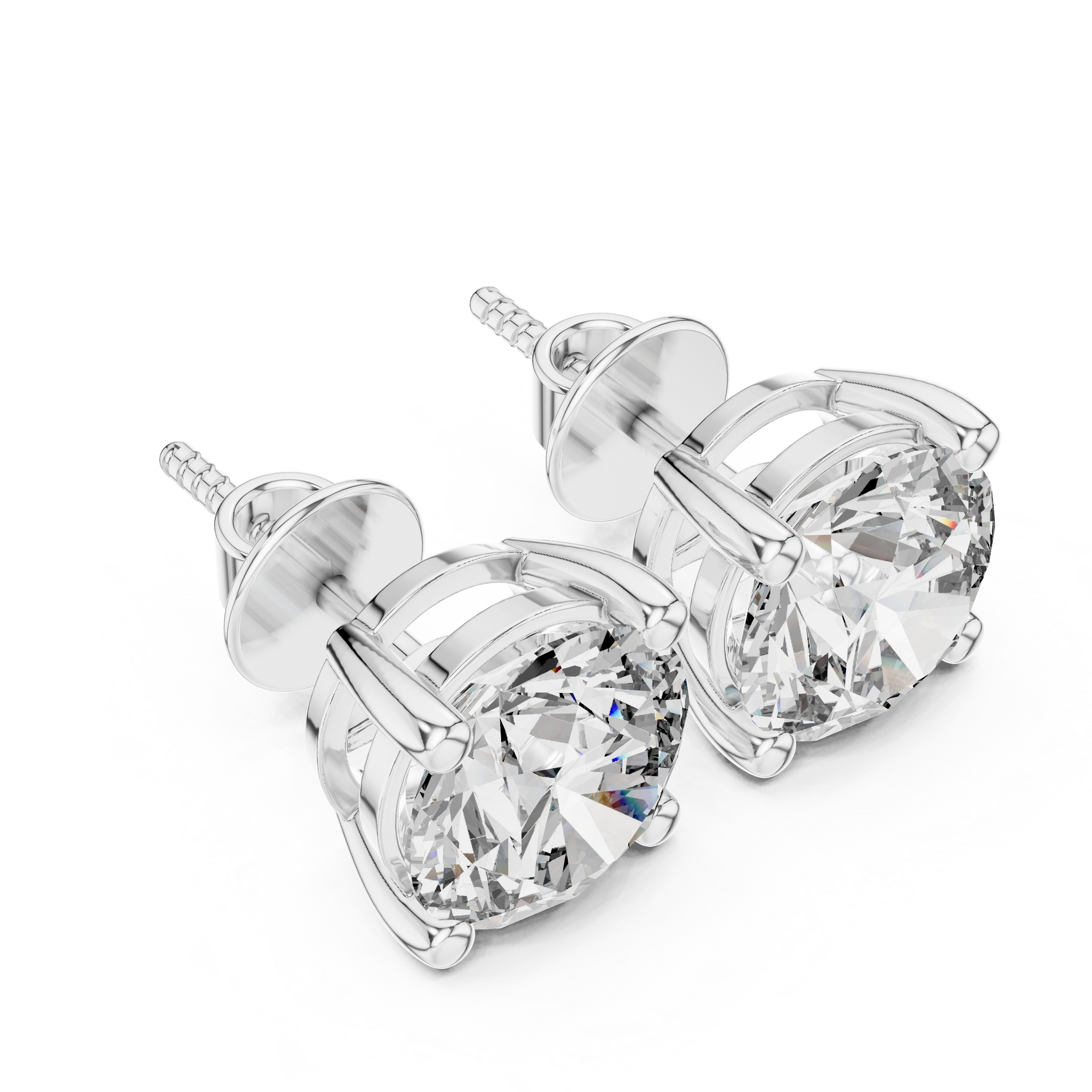 Round brilliant cut diamond stud earring in 14k white gold