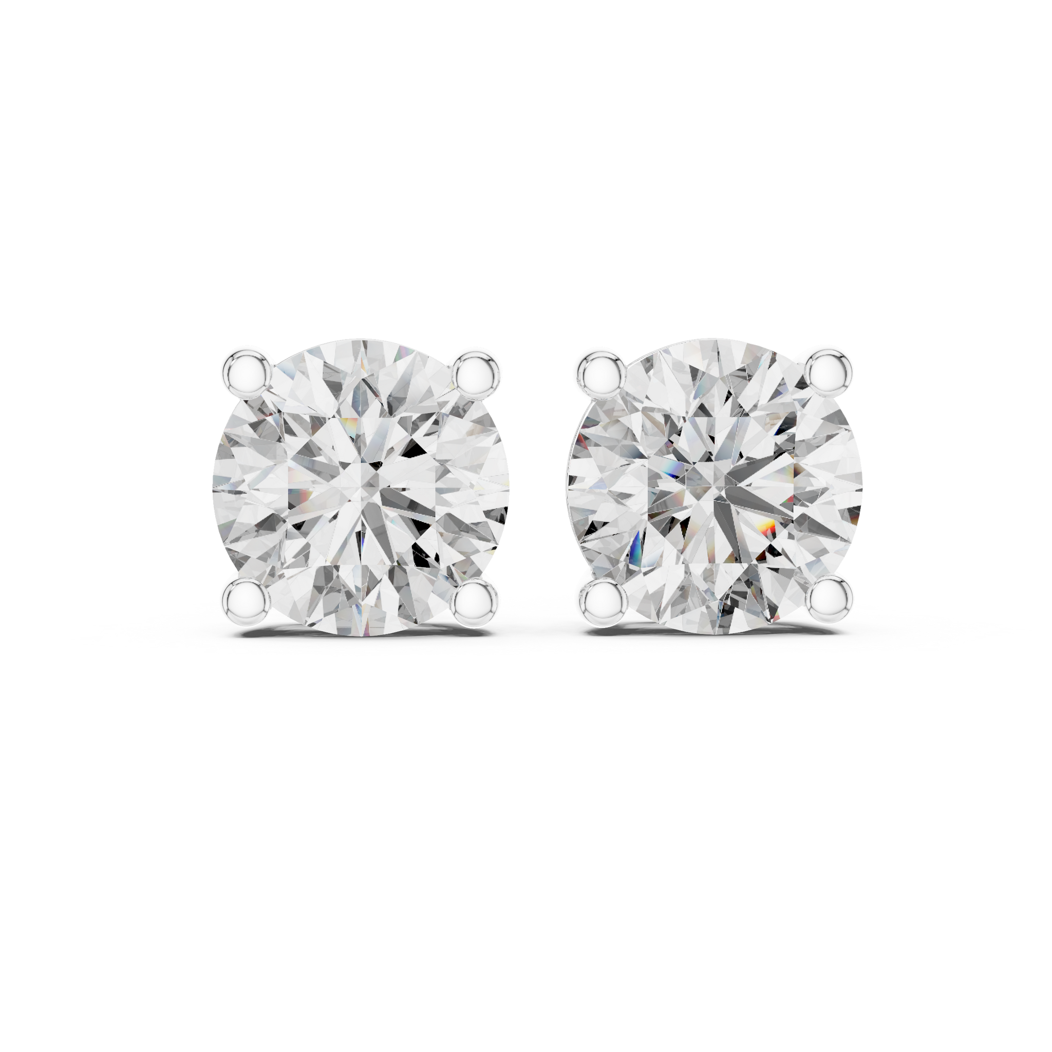 Round brilliant cut diamond stud earring in 14k white gold