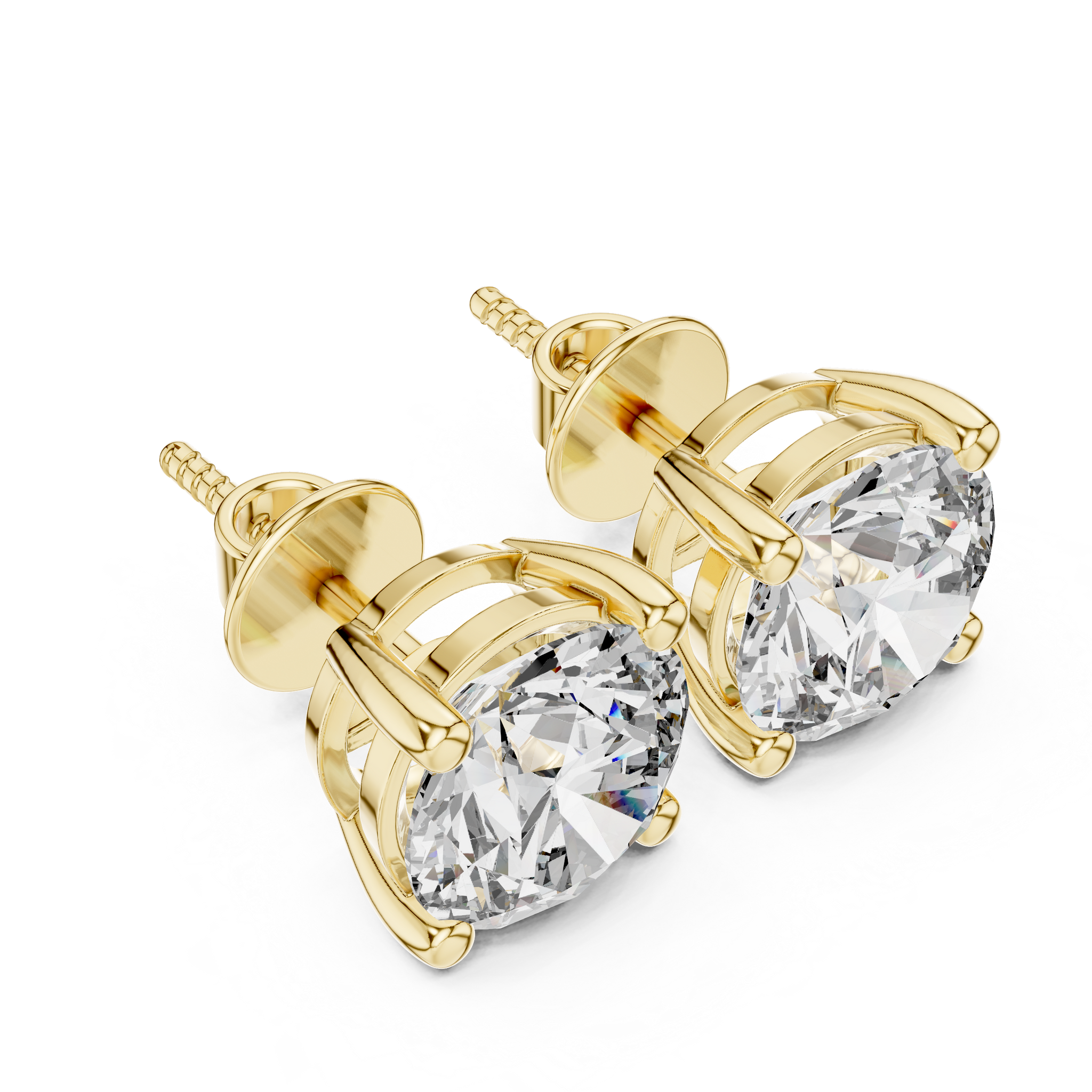 Round brilliant cut diamond stud earring in 14k yellow gold