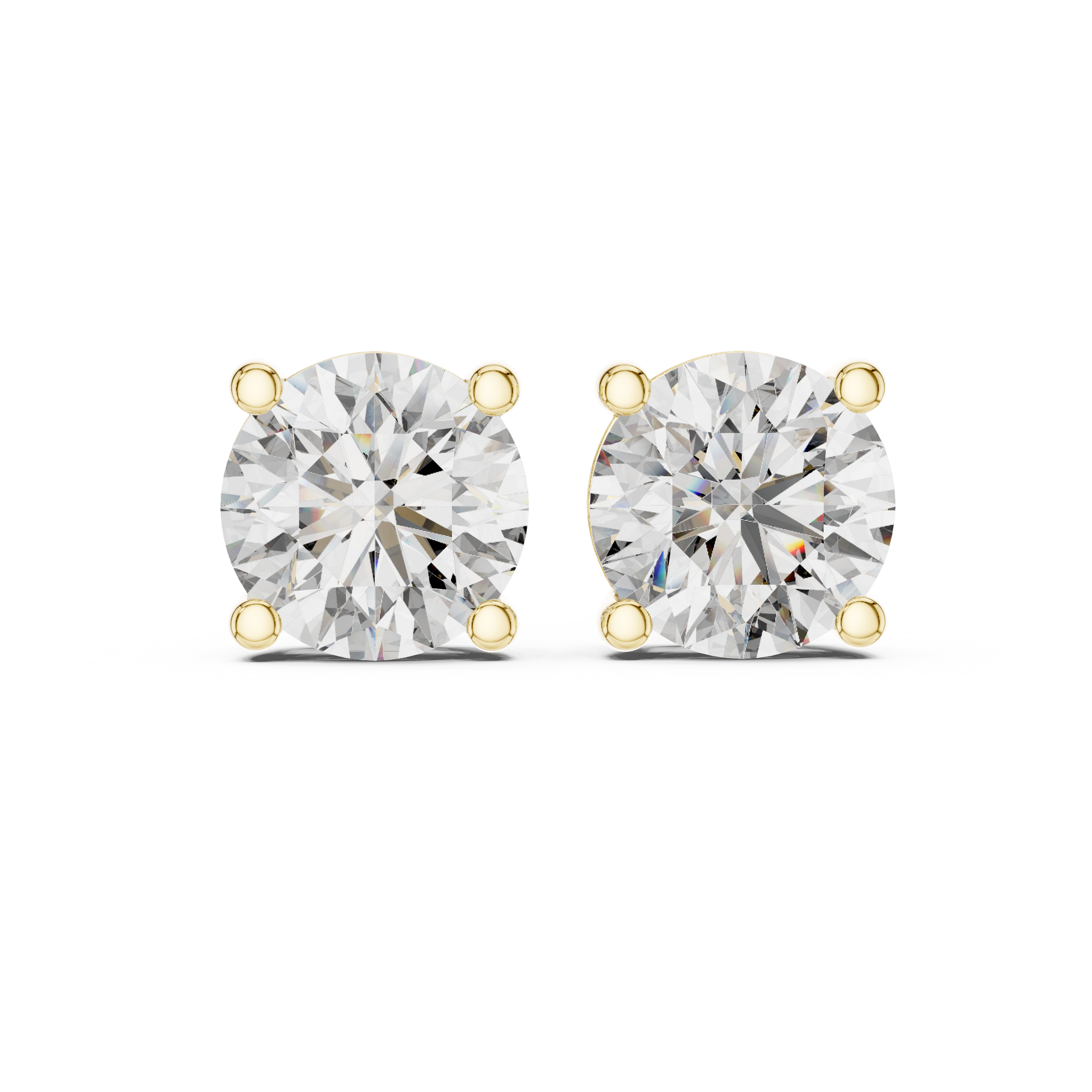 Round brilliant cut diamond stud earring in 14k yellow gold