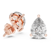 Pear shaped diamond stud earring in 14k rose gold
