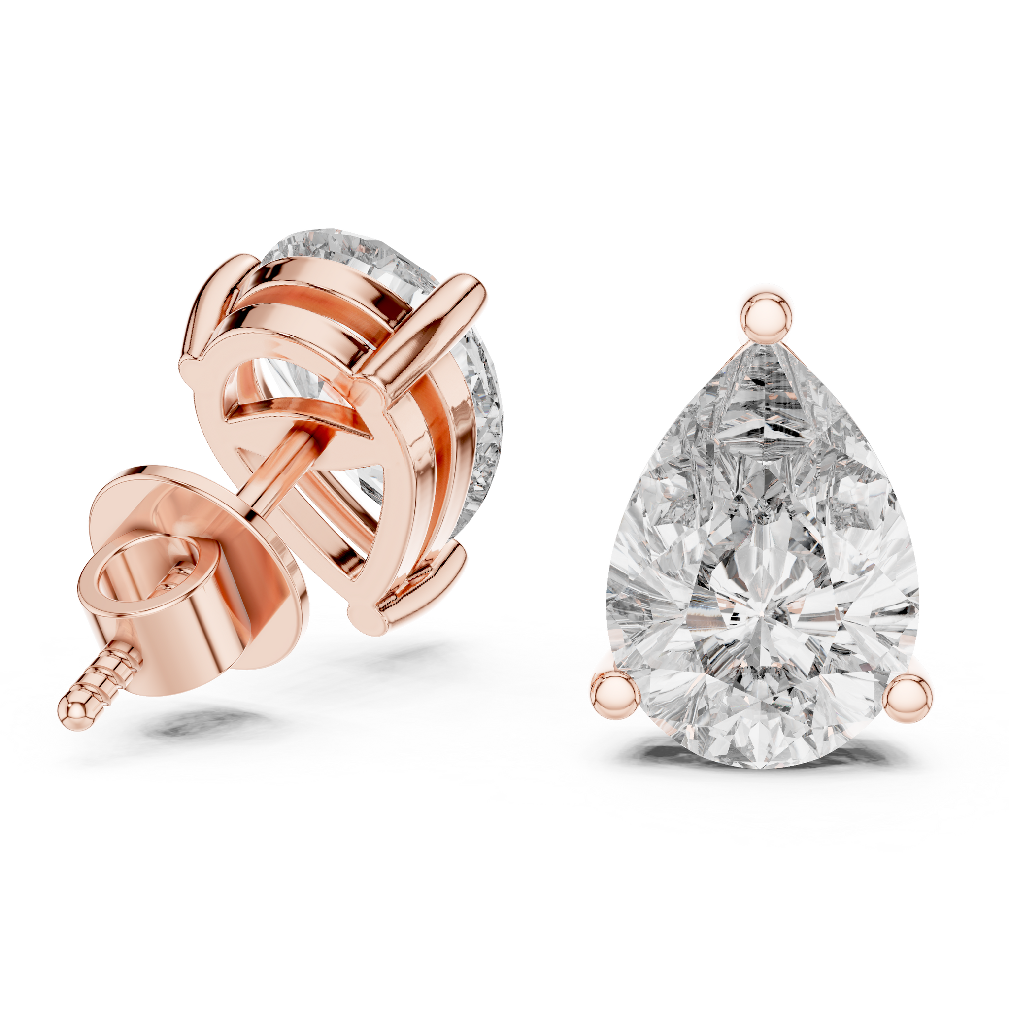 Pear shaped diamond stud earring in 14k rose gold