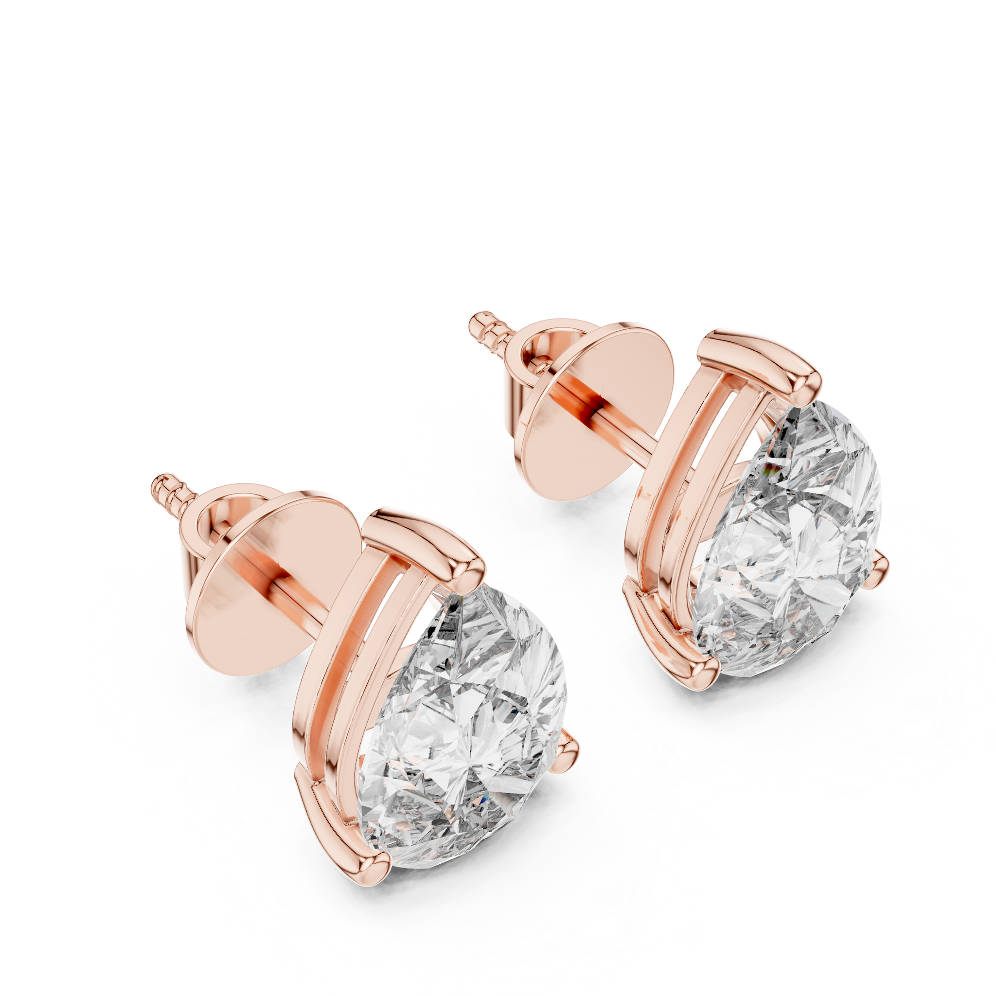 Pear shaped diamond stud earring in 14k rose gold