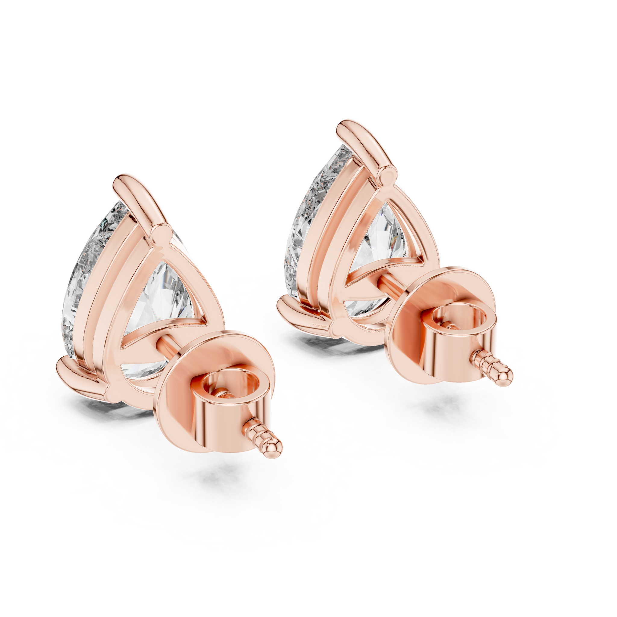 Pear shaped diamond stud earring in 14k rose gold