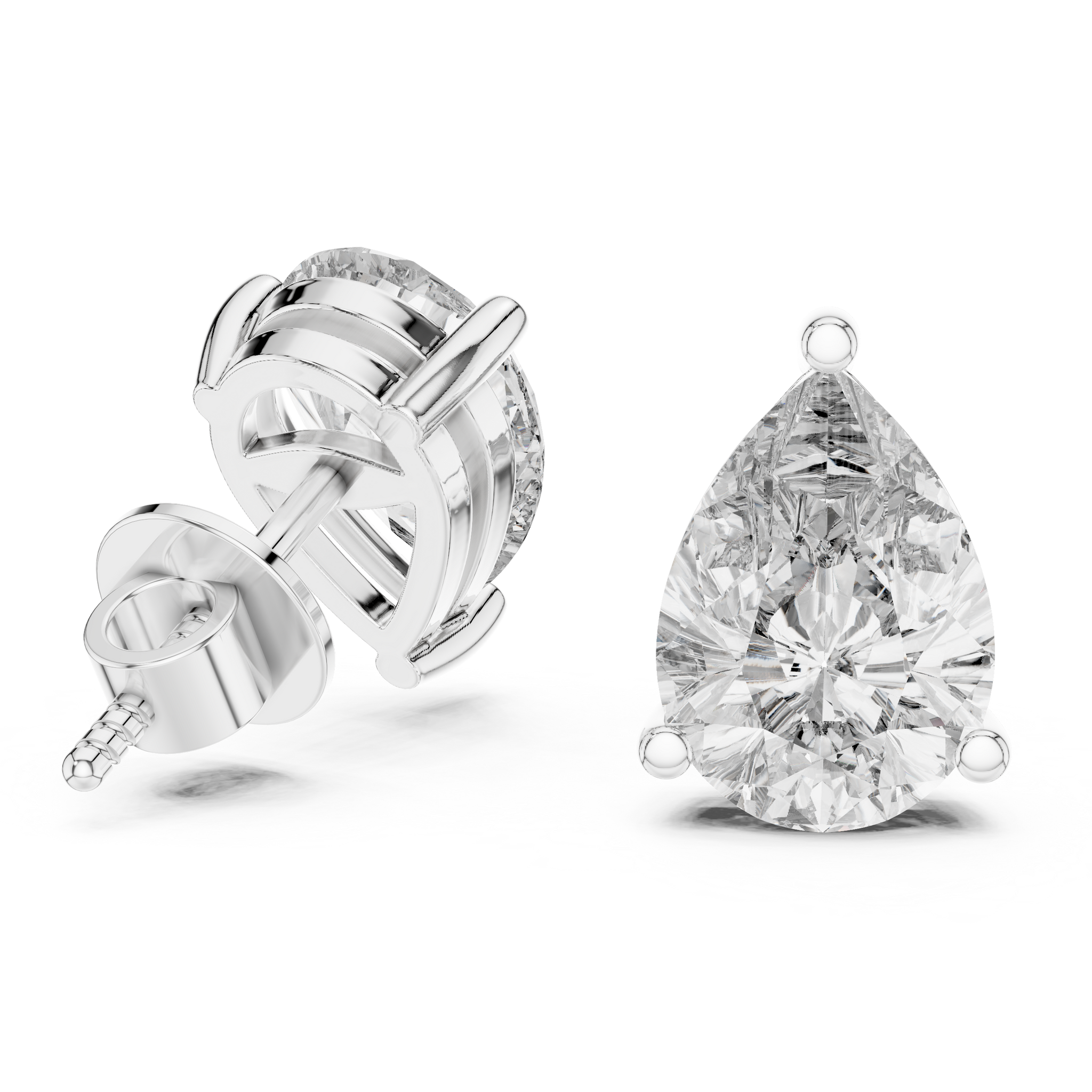 Pear shaped diamond stud earring in 14k white gold