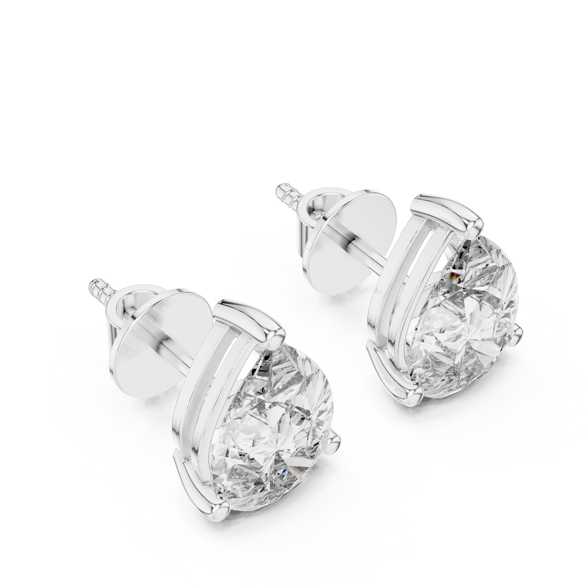 Pear shaped diamond stud earring in 14k white gold