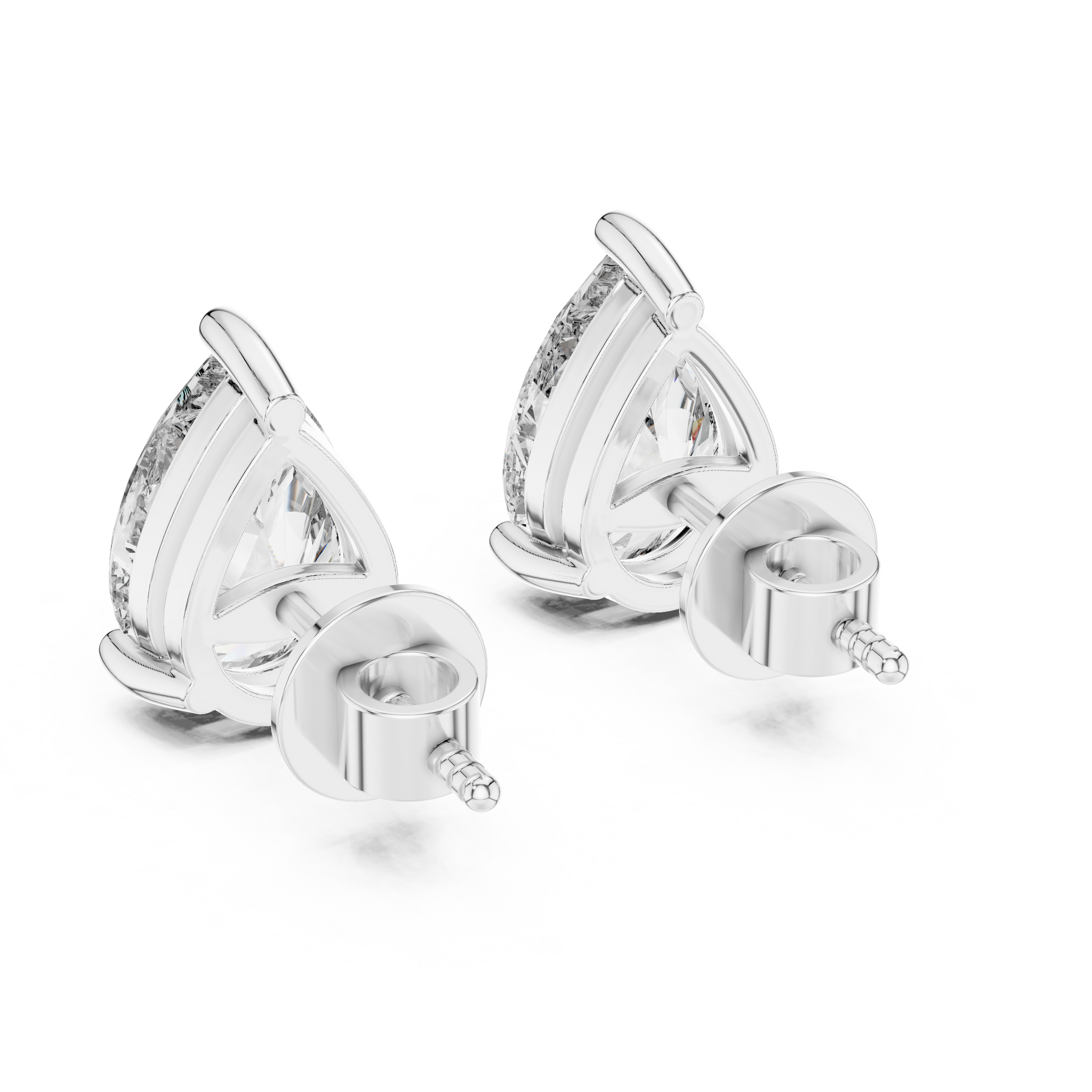 Pear shaped diamond stud earring in 14k white gold