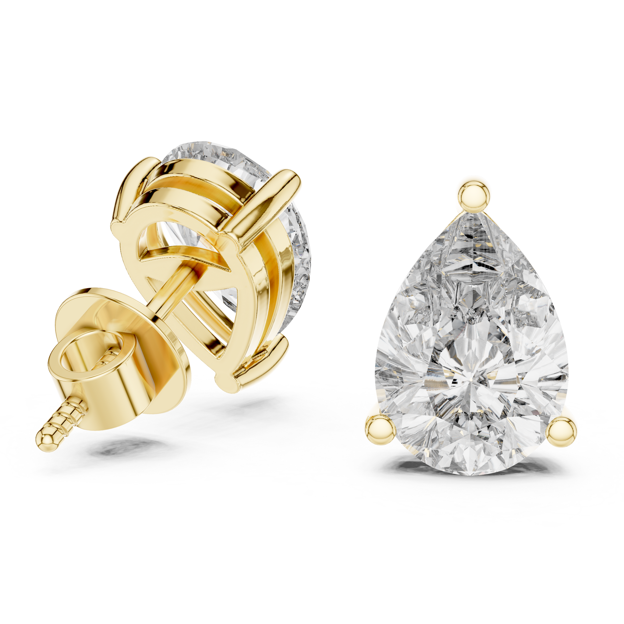 Pear shaped diamond stud earring in 14k yellow gold