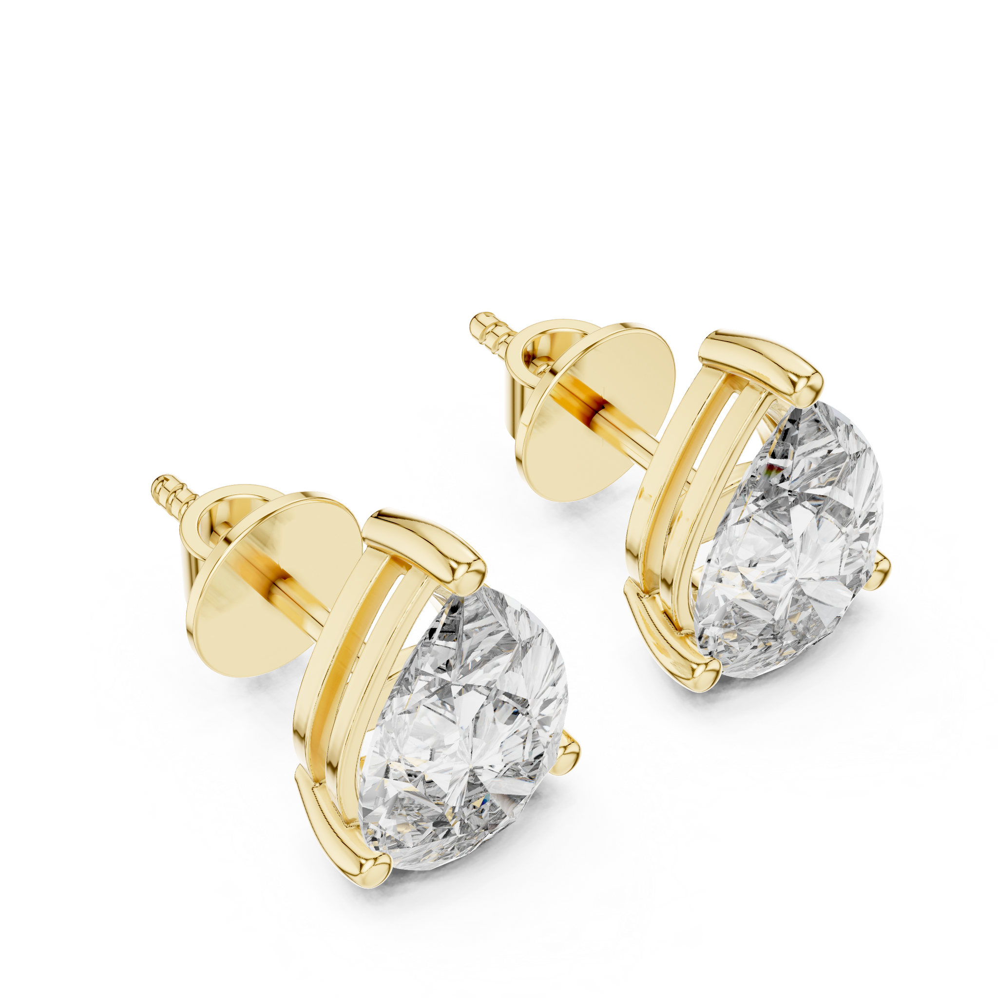 Pear shaped diamond stud earring in 14k yellow gold