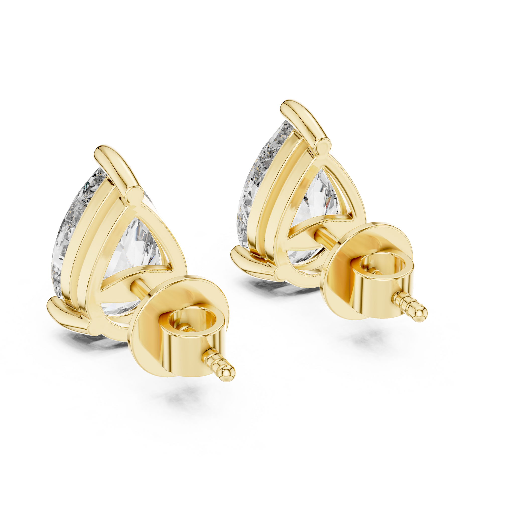 Pear shaped diamond stud earring in 14k yellow gold