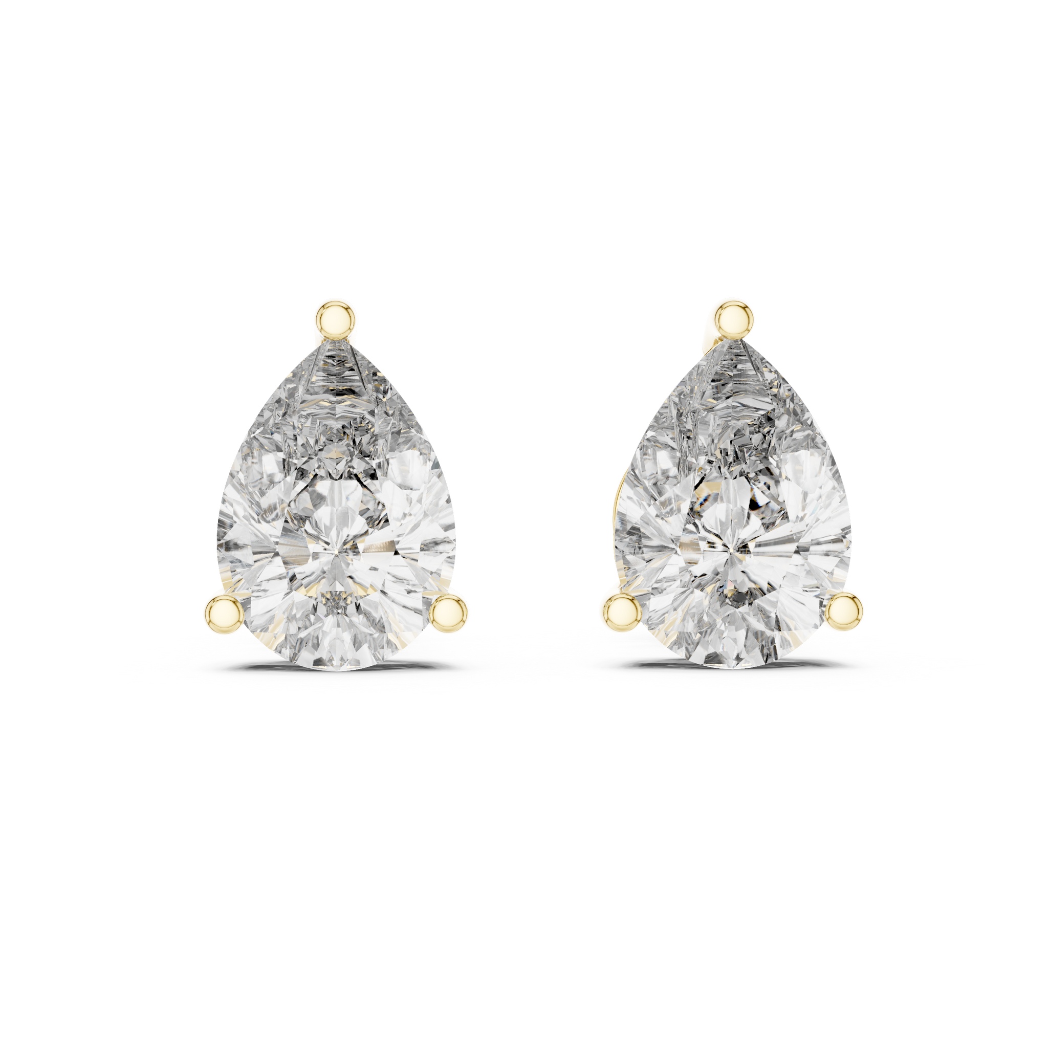 Pear shaped diamond stud earring in 14k yellow gold