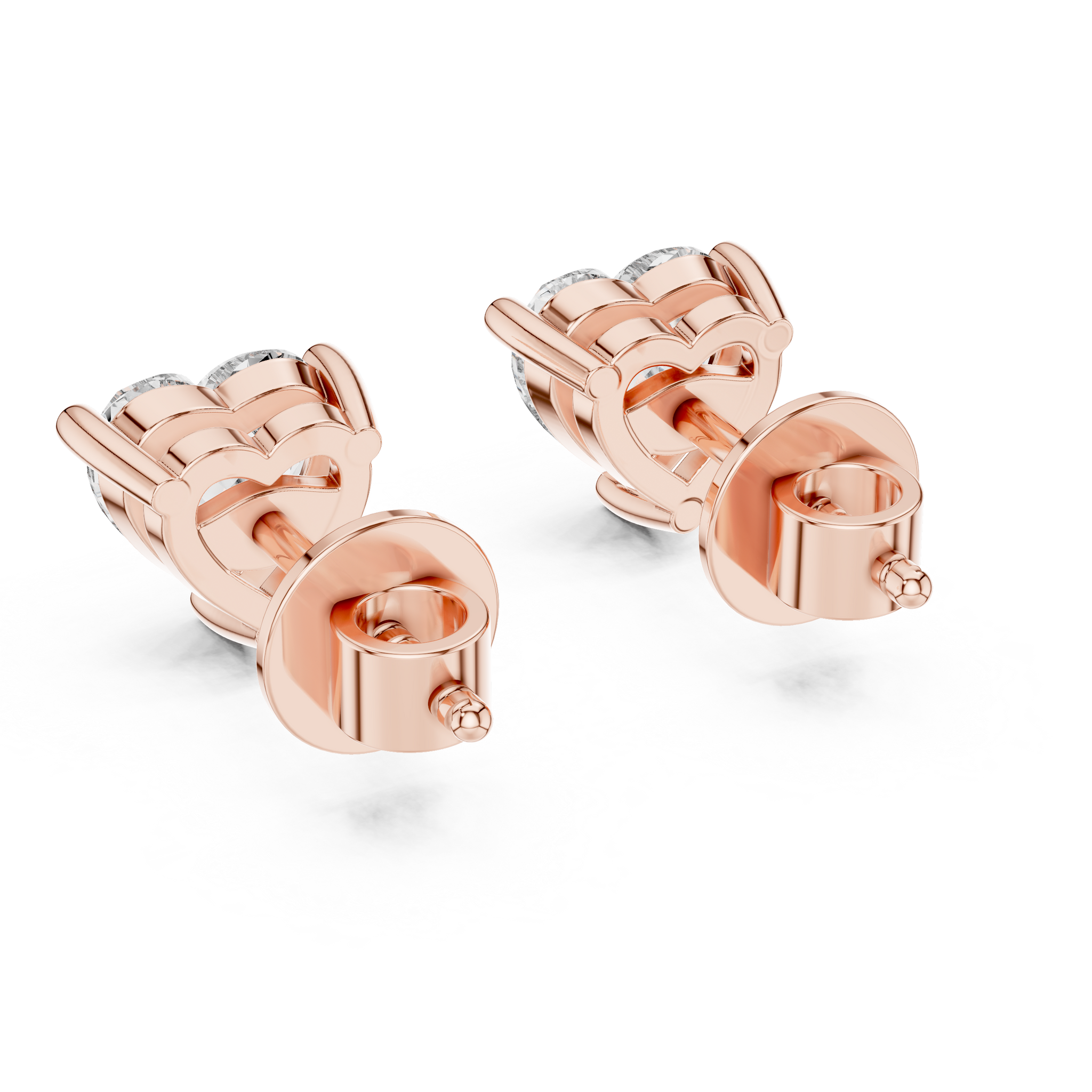 Heart shaped diamond stud earring in 14k rose gold