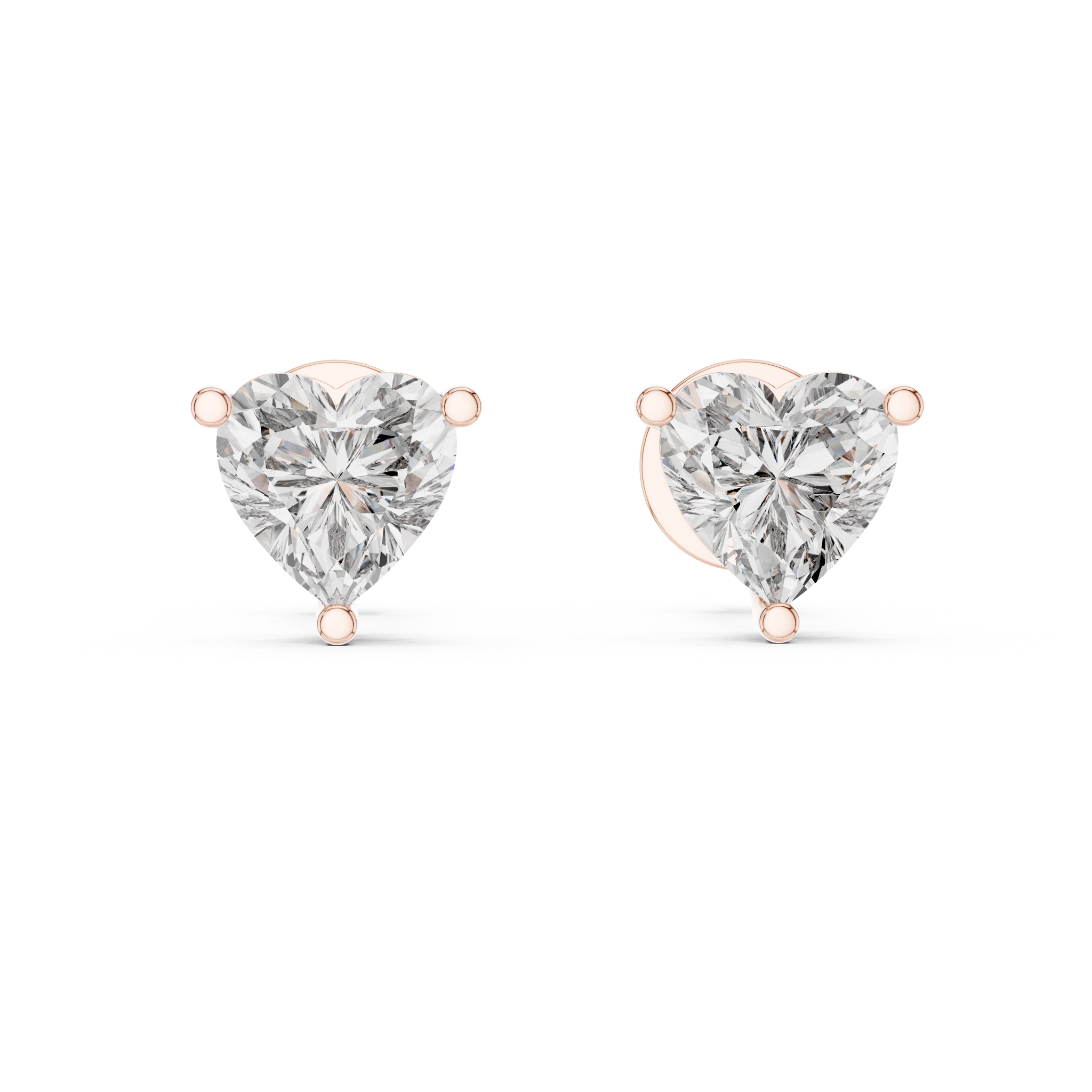 Heart shaped diamond stud earring in 14k rose gold