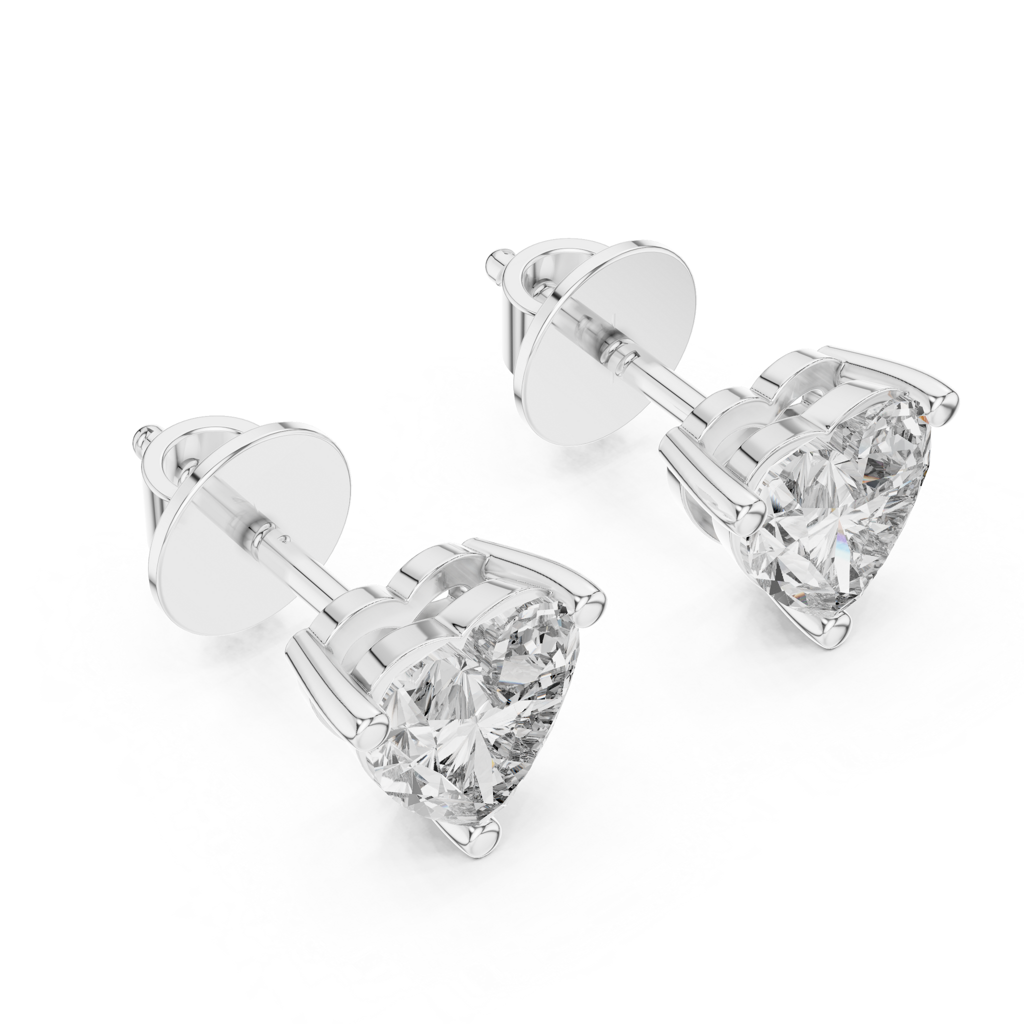 Heart shaped diamond stud earring in 14k white gold