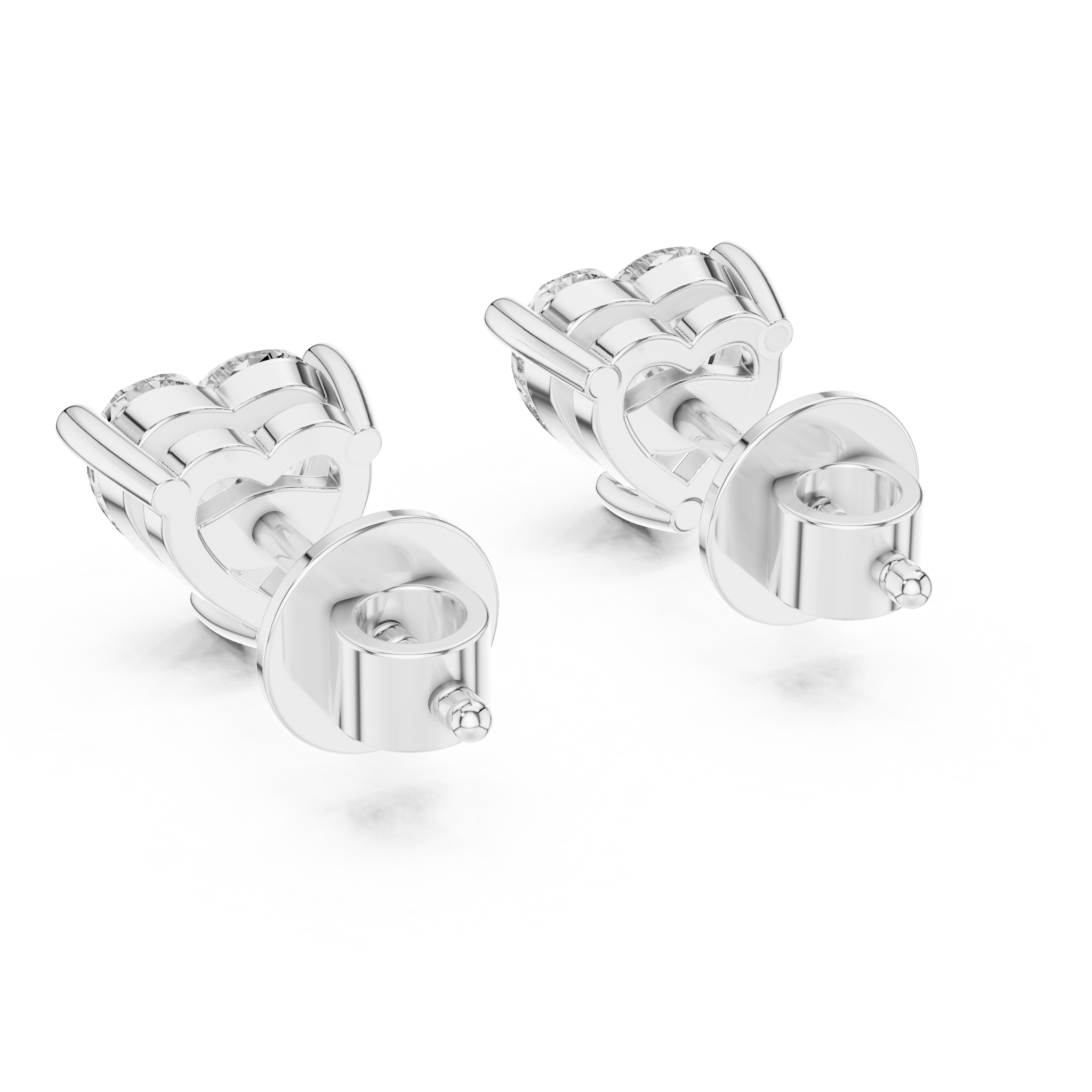 Heart shaped diamond stud earring in 14k white gold