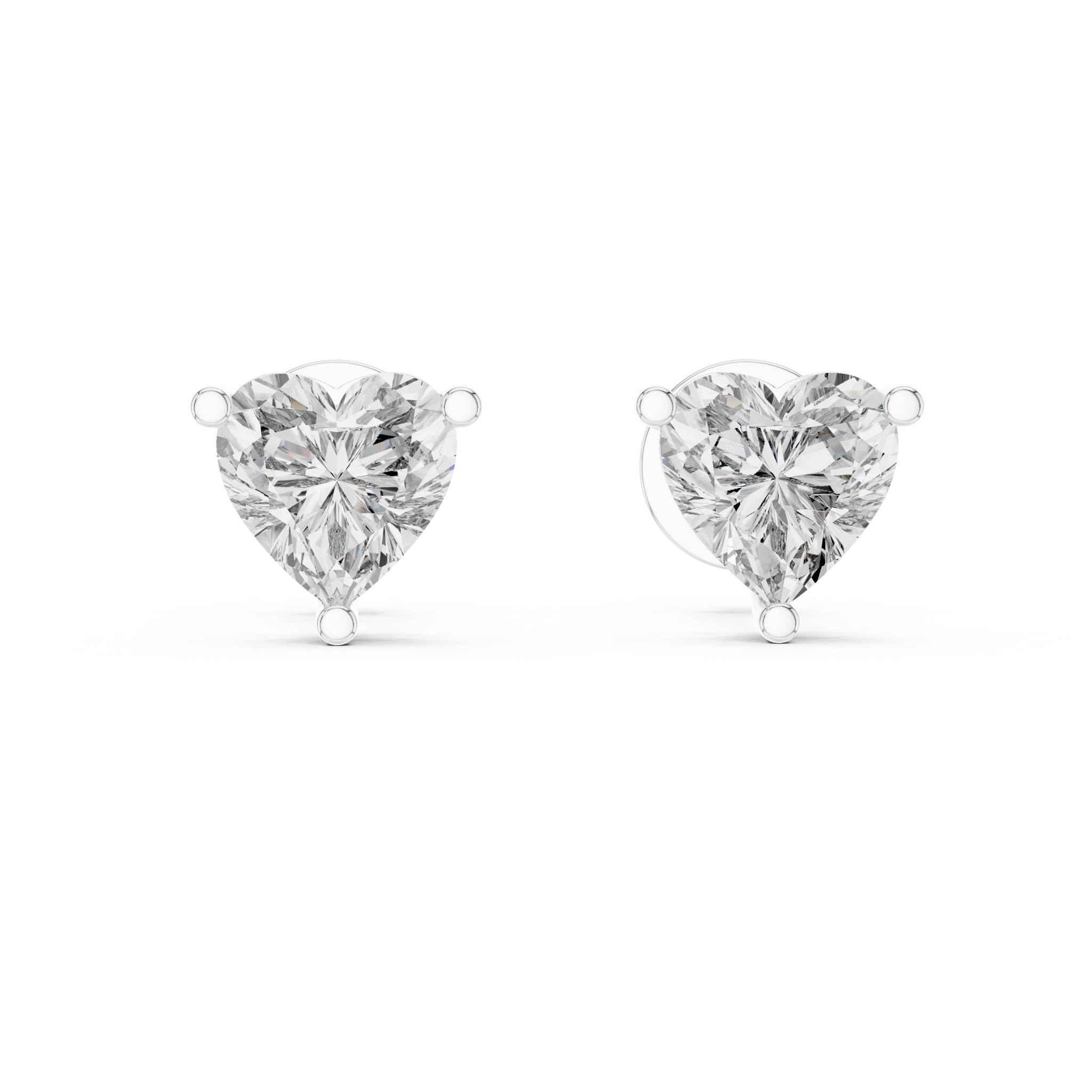 Heart shaped diamond stud earring in 14k white gold