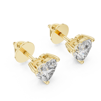 Heart shaped diamond stud earring in 14k yellow gold