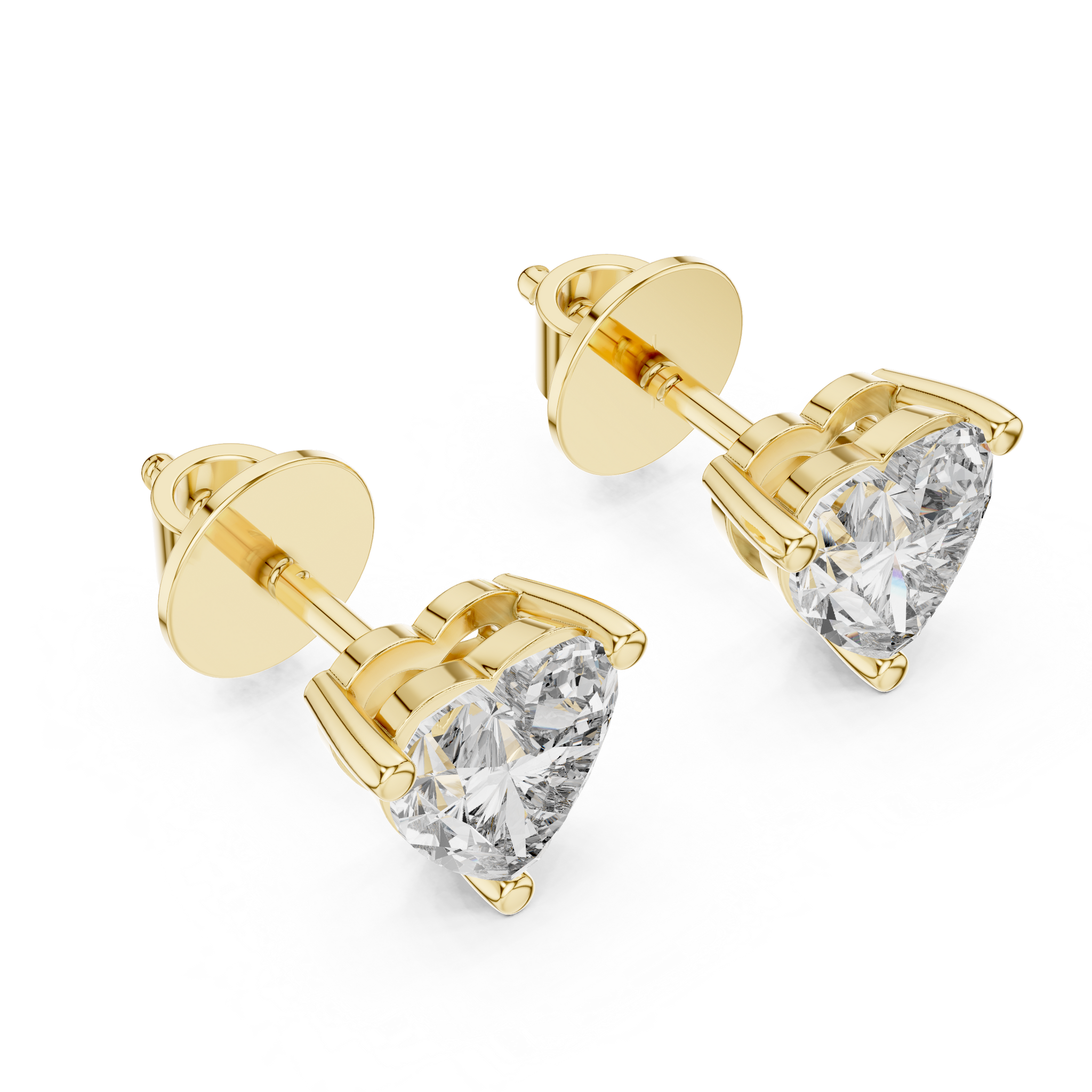 Heart shaped diamond stud earring in 14k yellow gold