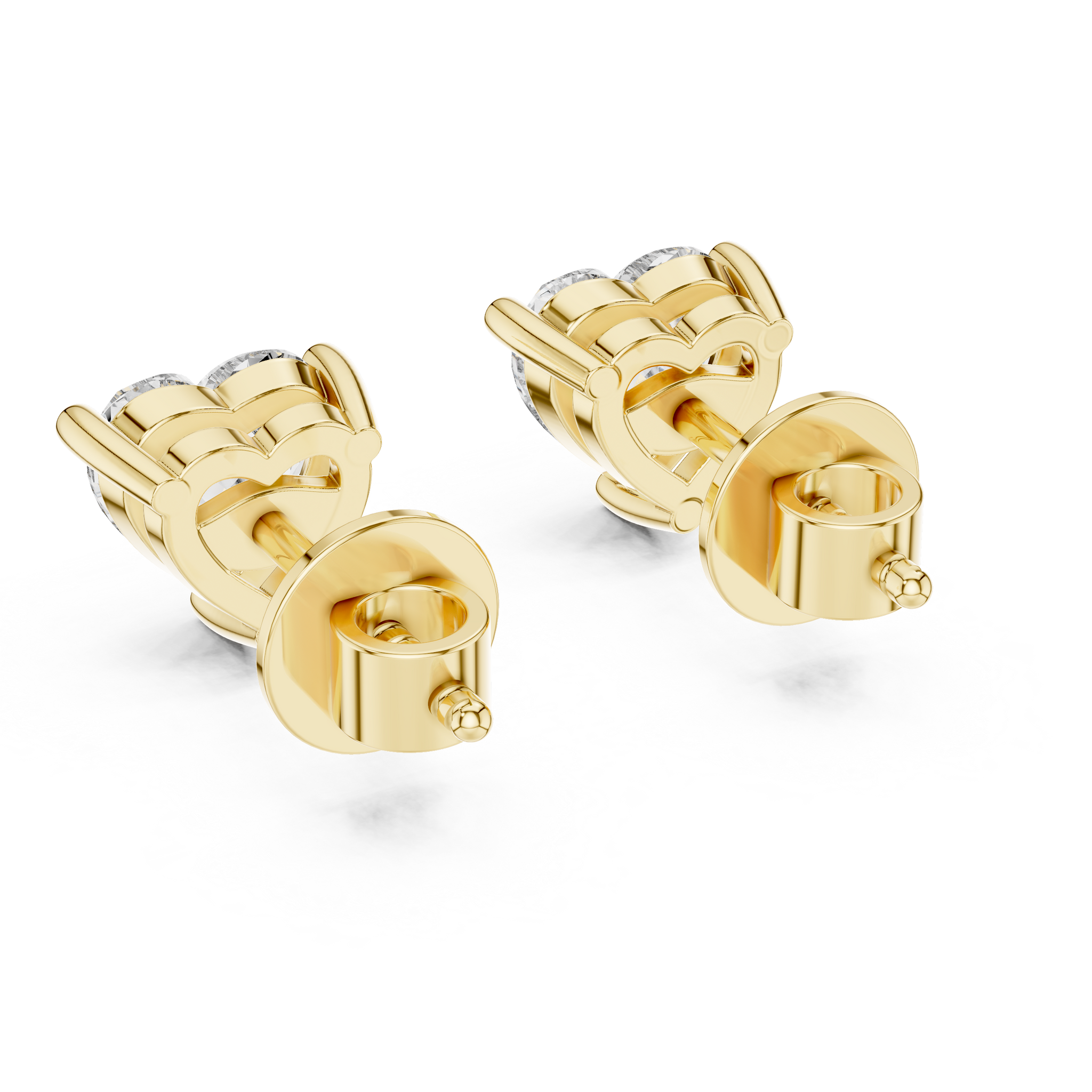 Heart shaped diamond stud earring in 14k yellow gold