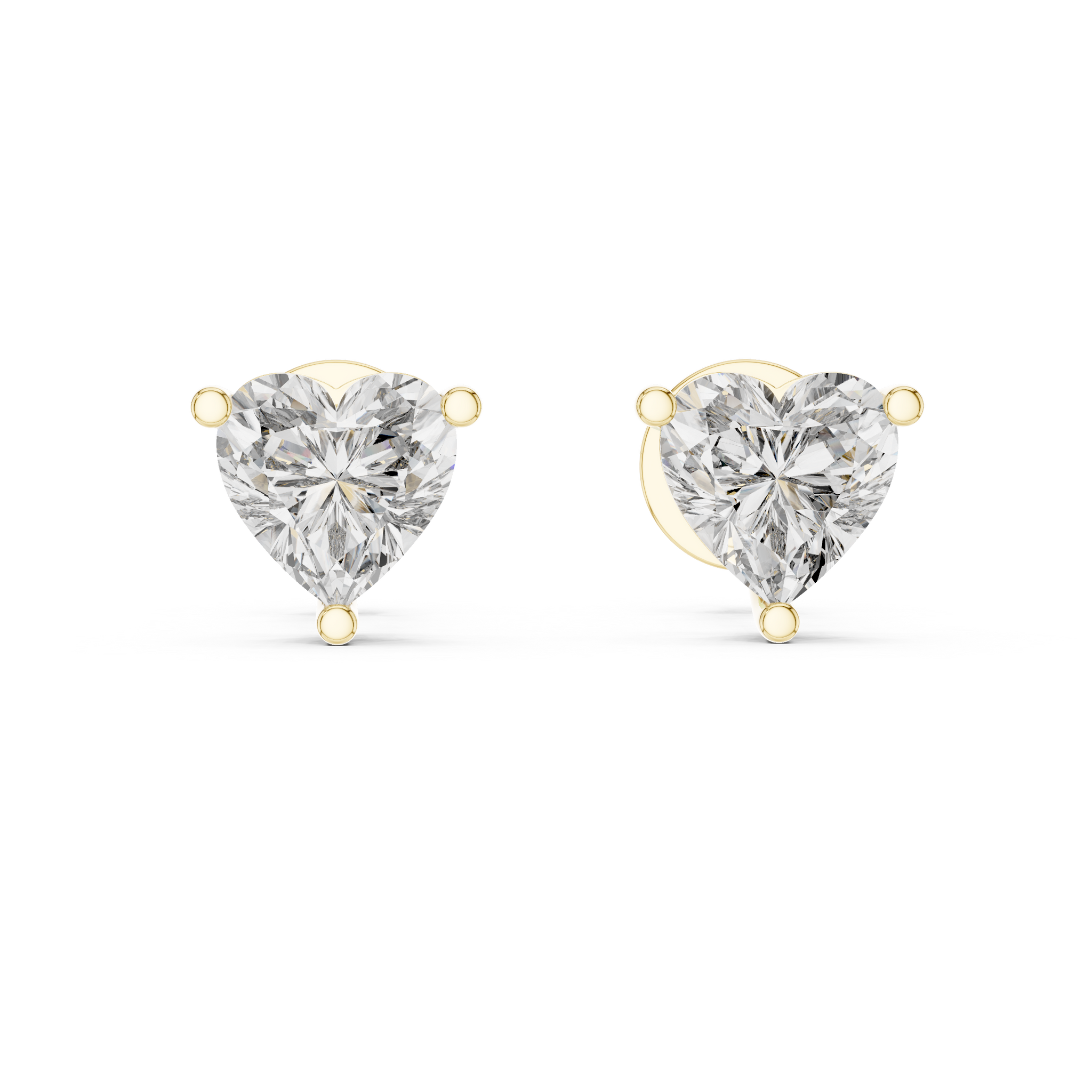 Heart shaped diamond stud earring in 14k yellow gold