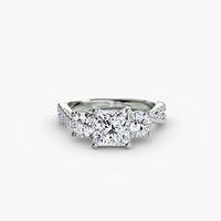 Three-Stone with Pavé Band 2 ring setting in 14k white gold with princess center stone