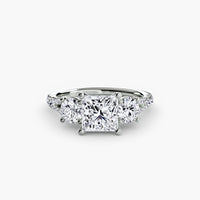 Three-Stone with Pavé Band 3 ring setting in 14k white gold with princess center stone