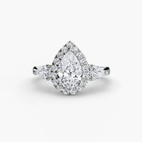 Three-Stone Ring with Halo ring setting in 14k white gold