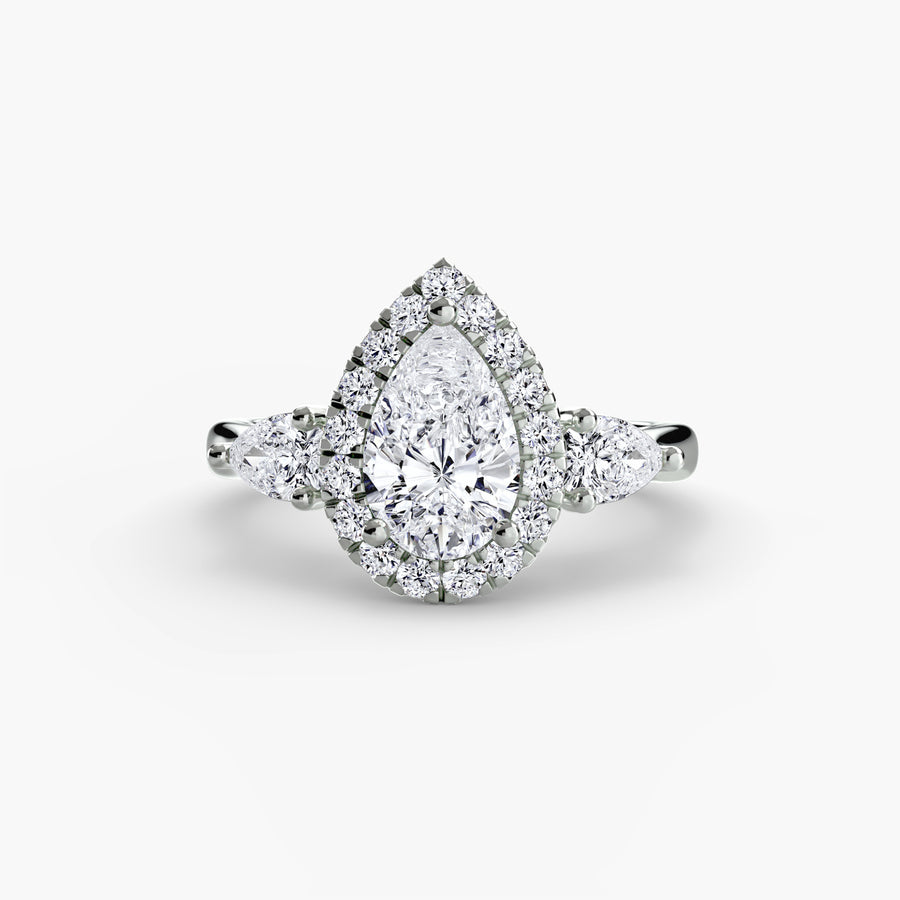 Pear Halo Three Stone Setting