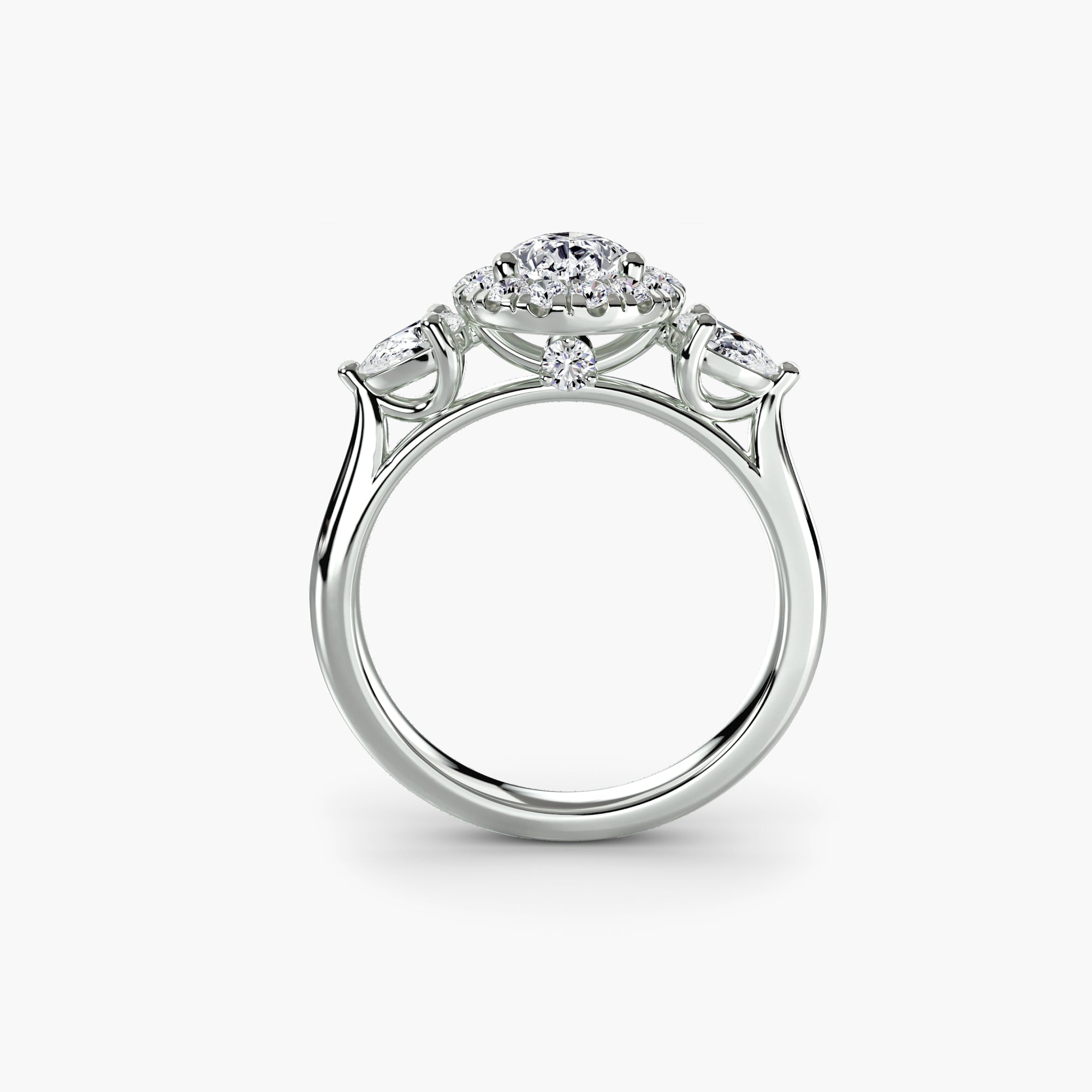 Pear Halo Three Stone Setting