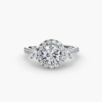 Three-Stone Ring with Halo 2 ring setting in 14k white gold with round center stone
