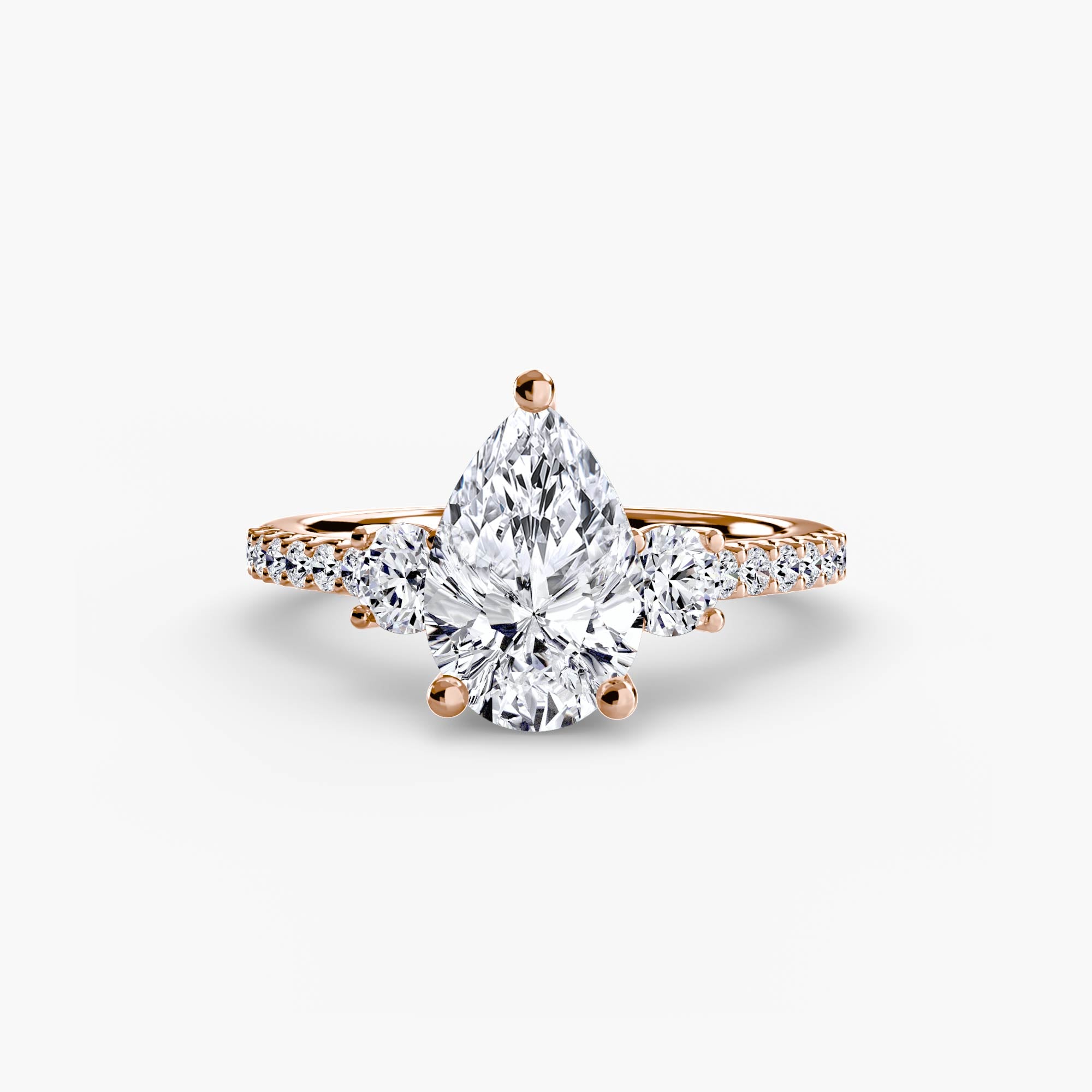 Pear Three Stone Pavé Setting