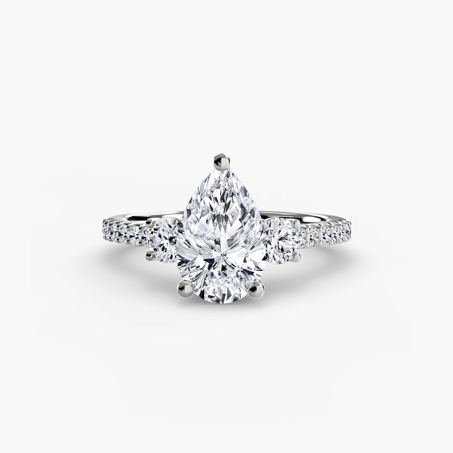 Pear Three Stone Pavé Setting