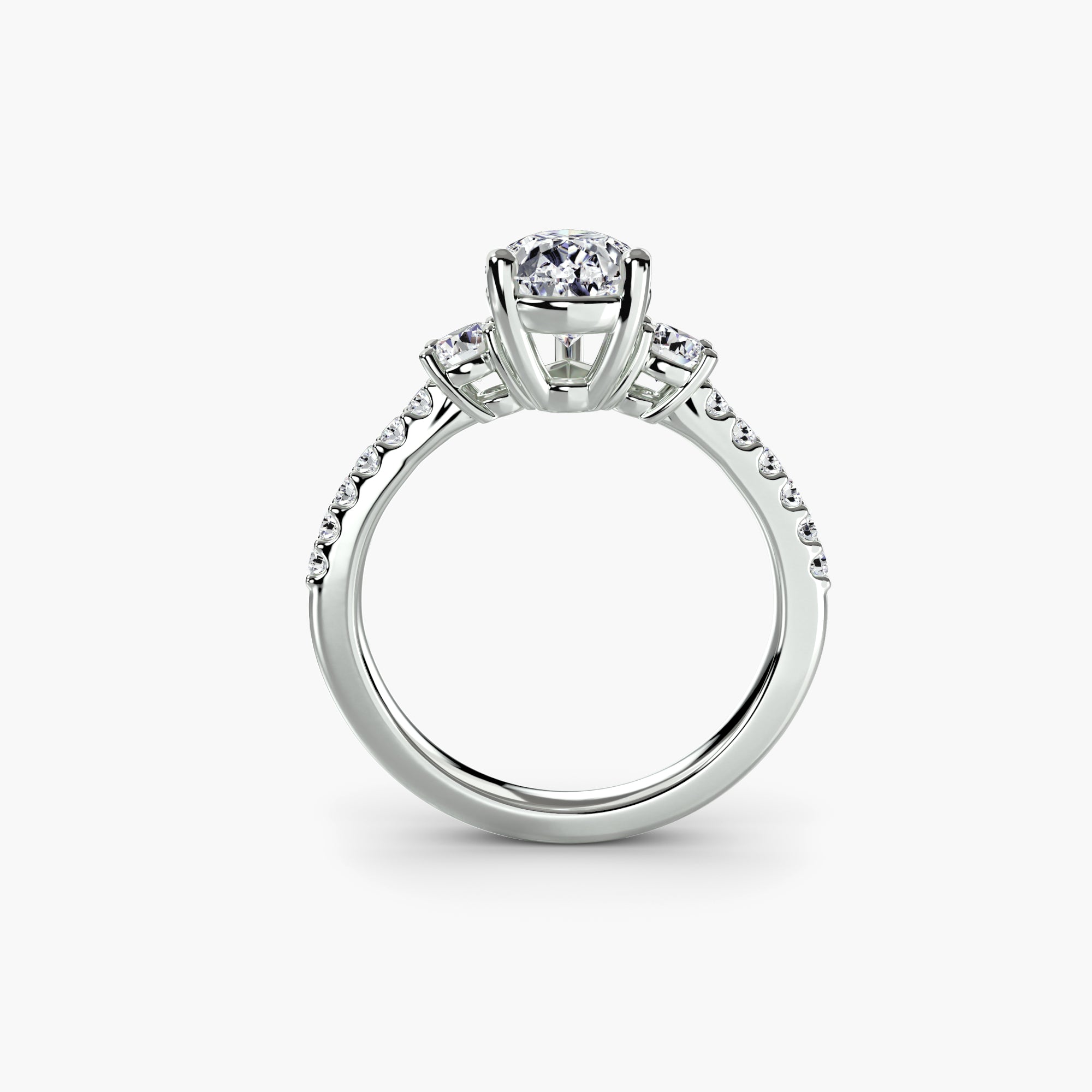 Pear Three Stone Pavé Setting