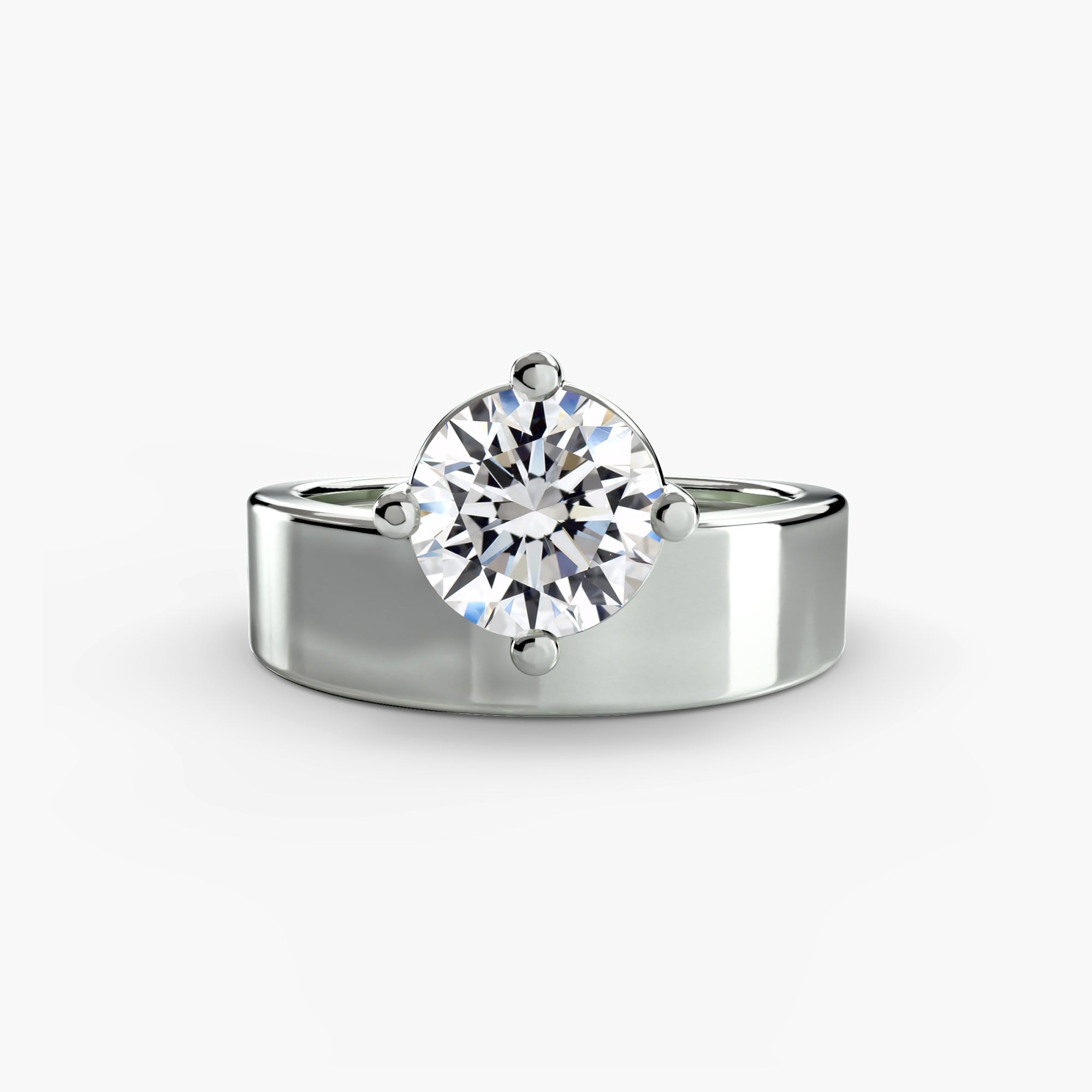 Wide Band Solitaire ring setting in 14k white gold