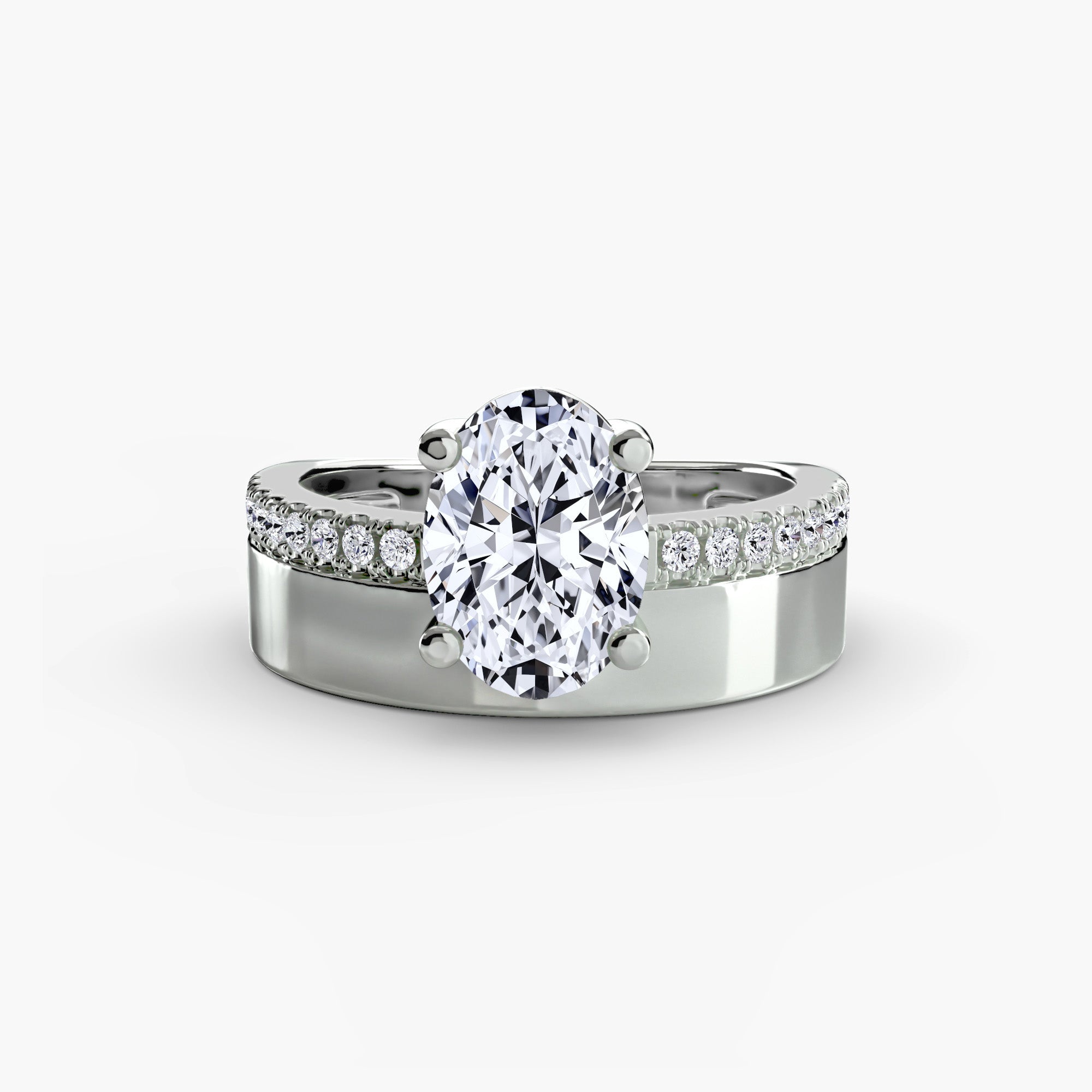 Oval Wide Pavé Band Solitaire Setting