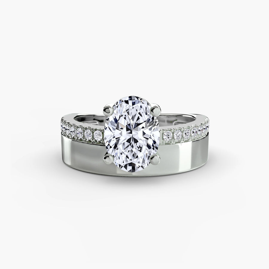 Oval Wide Pavé Band Solitaire Setting