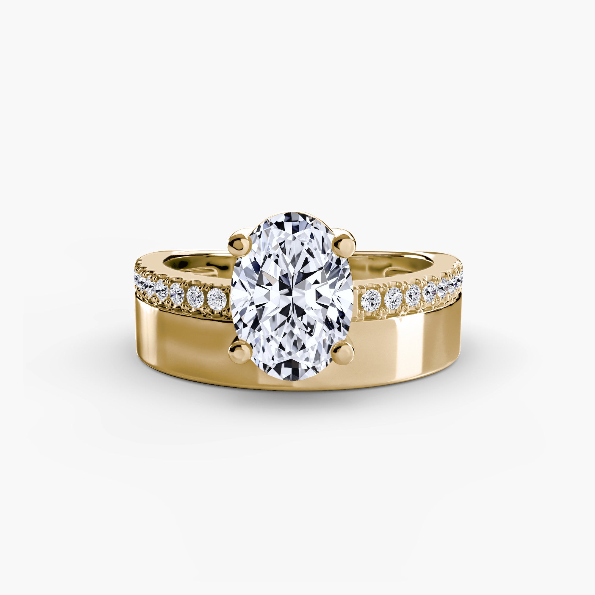 Oval Wide Pavé Band Solitaire Setting