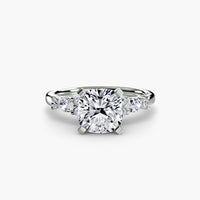 The Floral Accent Solitaire ring setting in 14k white gold with cushion center stone