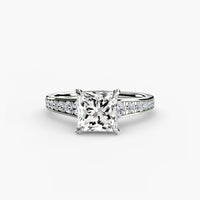 Solitaire with Pavé 7 ring setting in 14k white gold with princess center stone