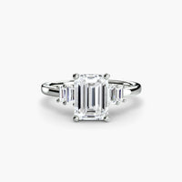 Baguette Accent Solitaire ring setting in 14k white gold with emerald center stone