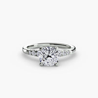 Solitaire with Shoulder Accents ring setting in 14k white gold with cushion center stone