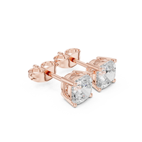 Cushion cut diamond stud earring with push-back closure in 14k rose gold