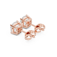 Cushion cut diamond stud earring with push-back closure in 14k rose gold