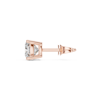 Cushion cut diamond stud earring with push-back closure in 14k rose gold