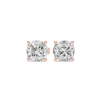 Cushion cut diamond stud earring with push-back closure in 14k rose gold