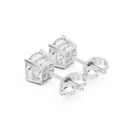 Cushion cut diamond stud earring with push-back closure in 14k white gold