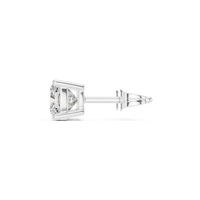 Cushion cut diamond stud earring with push-back closure in 14k white gold